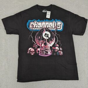 Channel 5 Shirt Mens Large Black Graphic Skull Lightning Tee YouTube News Cotton